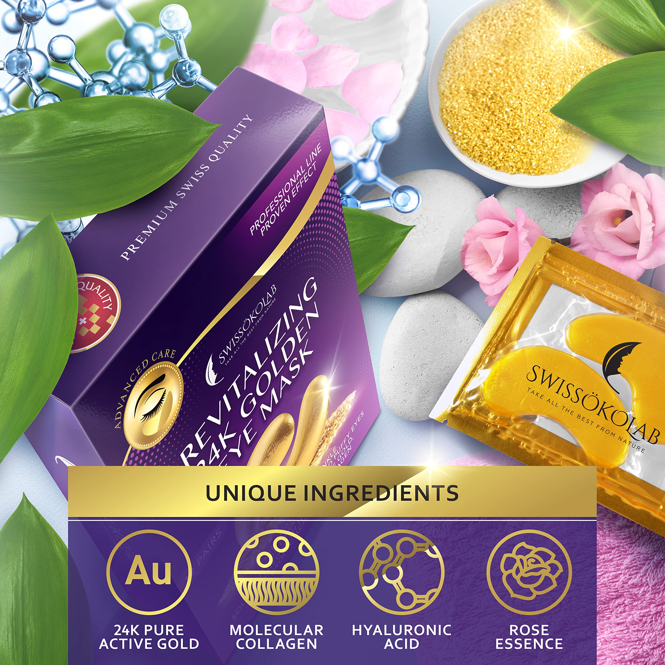 Under Eye Mask Gold Eye Mask Anti-Aging Hyaluronic Acid 24k Gold Eye Patches Under Eye Pads for Moisturizing & Reducing Dark Circles Puffiness Wrinkles